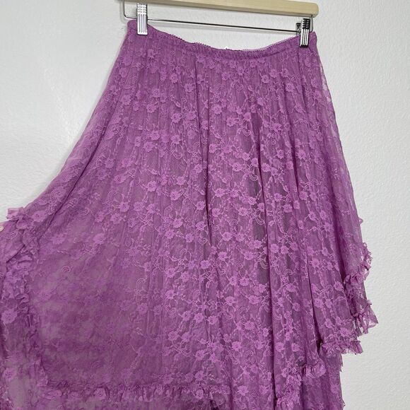 RARE Free People Lace Skirt Medium French Courtship Lilac Sheer Whimsical Fairy - Picture 4 of 12